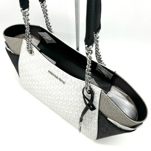 Michael Kors Large Jet Set Travel Chain Shoulder Bag Optic White Multi - Picture 7 of 11